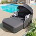 79.9" Outdoor Sunbed with Adjustable Canopy, Double Lounge, PE Rattan Daybed, Curved Armrests, Sloped Backrest, 4 Pillows