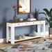 Antique White+ Brown Vintage 63" Solid Wood Console Table with 4 Drawers and Bottom Shelf for Entryway Hallway, Easy Assembly