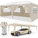 Beige Multi-Functional 10 x 20 ft Pop Up Canopy Tent with Waterproof Oxford, 6 Walls, Windows & Doors, Carry Bag, Weight Bags