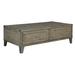 2 Drawer Wooden Lift Top Cocktail Table with Metal Accents, Brown - 18.38 H x 54.38 W x 28.25 L Inches