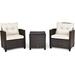 Outdoor 3-piece Cushioned Rattan Patio Furniture Conversation Set White