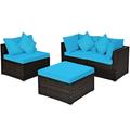 4PCS Wicker Patio Conversation Furniture Set Outdoor Rattan Sofa Set Turquoise