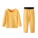 2Pack Kids Thermal Underwear Set Soft Girls Top and Long Johns Winter Base Layer Top & Bottom (140cm Yellow)