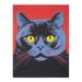 Purple British Shorthair Cat Bold Vibrant Screen Print Coral Pink Yellow Risograph Artwork Spot Block Colour Duotone Retro Riso Interior Design Large Wall Art Poster Print Thick Paper 18X24 Inch