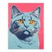 British Shorthair Cat Blue On Coral Pink Bold Vibrant Screen Print Risograph Artwork Spot Block Colour Duotone Retro Riso Interior Design Large Wall Art Poster Print Thick Paper 18X24 Inch