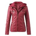 Noarlalf Womens Winter Coats Tops Zip Jacket Women s Belt Collar Leather Slim Suit Stand Coat Motorcycle Women s Coat Leather Jacket Womens Jacket Red 4XL