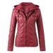 Noarlalf Womens Winter Coats Tops Zip Jacket Women s Belt Collar Leather Slim Suit Stand Coat Motorcycle Women s Coat Leather Jacket Womens Jacket Red 4XL