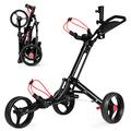 COSTWAY 3 Wheels Golf Push Pull Cart, Lightweight Folding Golf Trolley with Adjustable Handle, Foot Brakes, Scoreboard, Umbrella & Cup Holder, Upper/Lower Bracket