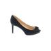 Liz Claiborne Heels: Pumps Stilleto Cocktail Black Print Shoes - Women's Size 8 1/2 - Peep Toe