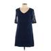 Cocktail Dress - Shift V Neck Short sleeves: Blue Print Dresses - Women's Size Medium