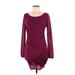 Guess Cocktail Dress - Mini Scoop Neck Long sleeves: Burgundy Solid Dresses - Women's Size Medium