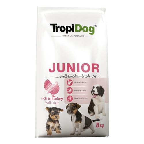 8kg Tropidog Premium Junior Small & Medium Truthahn & Reis Hundefutter trocken