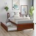 Wood Twin Bed Frame, Modern Twin Size Platform Bed with Trundle, Solid Wood Slat Support Mattress Foundation, No Box Spring Need