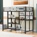 Metal Loft Bed Frame 3 Shelves and Ladder, Twin Size Loft Bed with Desk and Whiteboard for Kids, Teens Bedroom