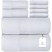 White Classic Luxury Cotton 8Pc Multi Size Towel Set [2 Bath Towels, 2 Hand Towels, 4 Washcloths] - N/A