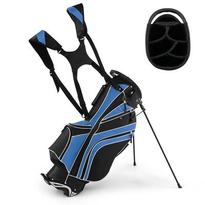 Blue Golf Stand Cart Bag with 6-Way Divider Carry Pockets