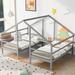 Double Twin Size Triangular House Beds with Built-in Table, Shared Two Twin Beds, Wood Platform Bed Daybed Frame for Kids Teens