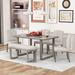 6 Piece Retro-Style Dining Set,4 Upholstered Chairs & Bench & Dining Table w/Foam-Covered Seat Backs&Cushions, Light Khaki+Beige