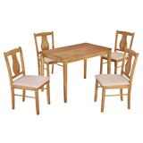 5 Piece Dining Set, Rectangular Table & 4 Upholstered Chairs
