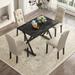 5 Piece Dining Set with Faux Marble Tabletop&Upholstered Chairs, Black