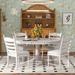 5 Piece Retro Functional Dining Table Set Wood Round Extendable Dining Table and 4 Upholstered Dining Chairs, Antique White