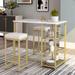 3 Piece Modern Pub Set, Kitchen Dining Tableset with Faux Marble Countertop Rectangular Table & 2 Upholstered Bar Stools, White