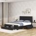 Queen Size Leather Upholstered Bed Frame with Drawers Storage with Charging Station