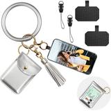 Phone Wristlet Holder with Card Holder Keychain Bangle Phone Tether Bracelet with Compact Wallet Card Holder