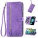 Motorola Moto G Power 2022 Moto G Power 2022 Wallet Case Women Men Durable Embossed PU Leather Magnetic Flip Zipper Card Holder Phone Case with Wristlet Strap Purple