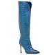 Women's Peyton Blue Embossed Leather Evening Work Comfortable Heel Knee High Boot 6.5 Uk Beautiisoles by Robyn Shreiber Made in Italy