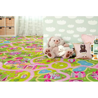 Teppichboden ANDIAMO "Sweet Towny, Schlinge, Made in Belgium", pink, B:400cm H:6,5mm L:1500cm, Kunstfaser, Teppiche, bedruckt, Spielteppich, Breite 400 cm, Motiv Straße, Kinderzimmer Image