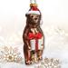 The Holiday Aisle® Grizzly Bear w/ Santa Hat & Gift Glass Christmas Ornament Glass in Brown/Red | 5.2 H x 2.2 W x 2 D in | Wayfair