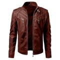 Men s Casual Faux Leather Jacket Mens Leather Jacket Slim Fit Stand Collar PU Motorcycle Jacket Lightweight Biker Coats