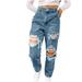 TIANEK Boot Cut Jeans for Woman Fashion Full-Length Womens High Waisted Jeans Ripped Jeans Womens Denim Pants Versatile Motorcycle Jeans 2023