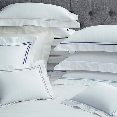 Set of 2 SFERRA Grande Hotel Pillowcases - White with Grey Embroidery, Standard White with Grey Pillowcases - Frontgate