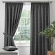 Dreams & Drapes - Grey Blackout Pencil Pleat Curtains W90 x L72 (229 x 183cm) - Charcoal Pleated Curtains with Ties Backs - Heavy Weight Thermal - Dark Grey Curtains for Living Room & Bedroom