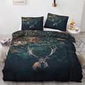 GEDAEUBA Deer Duvet Cover King Size - Forest Animal Reversible Patterned Bedding with Zipper Closure, Easy Care Soft Brushed Microfiber Quilt Cover Set 3 pcs with 2 Pillowcases 50x75 cm