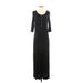 Marie France Van Damme Casual Dress Scoop Neck 3/4 sleeves: Black Solid Dresses - Women's Size 2