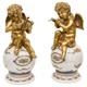 Engel Paar Figur Skulptur Flöte Harfe Kugel Porzellan Messing Antik-Stil 25cm