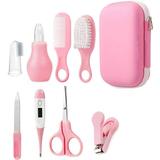 8Pcs Newborn Baby Care Accessories Set Bexikou Baby Grooming Kit Portable Nursery Infants Care Kit with Scissors Comb Manicure Finger Nose Cleaner Ideal for Travelling & Home Use -Pink