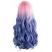 Kaloaede Gradient Blue Pink Wig Big Wave Ladies Fashion Wig Headgear Middle Point Wig