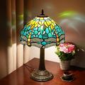 Blivuself Vintage Dragonfly Tiffany Style Stained Glass End Table Lamp Bedroom Bedside Dorm Office Art Craft Antique Decor Green Night Light Accent Aesthetic Nightstand Retro Metal Reading Desk Lamps