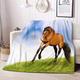 Brown Fleece Blanket Single Size Throws for Sofas Fluffy Soft Warm Blanket for Sofa Couch Bed - Flannel Blanket for Kids Camping Bedspreads Travel 130x150 cm Horse