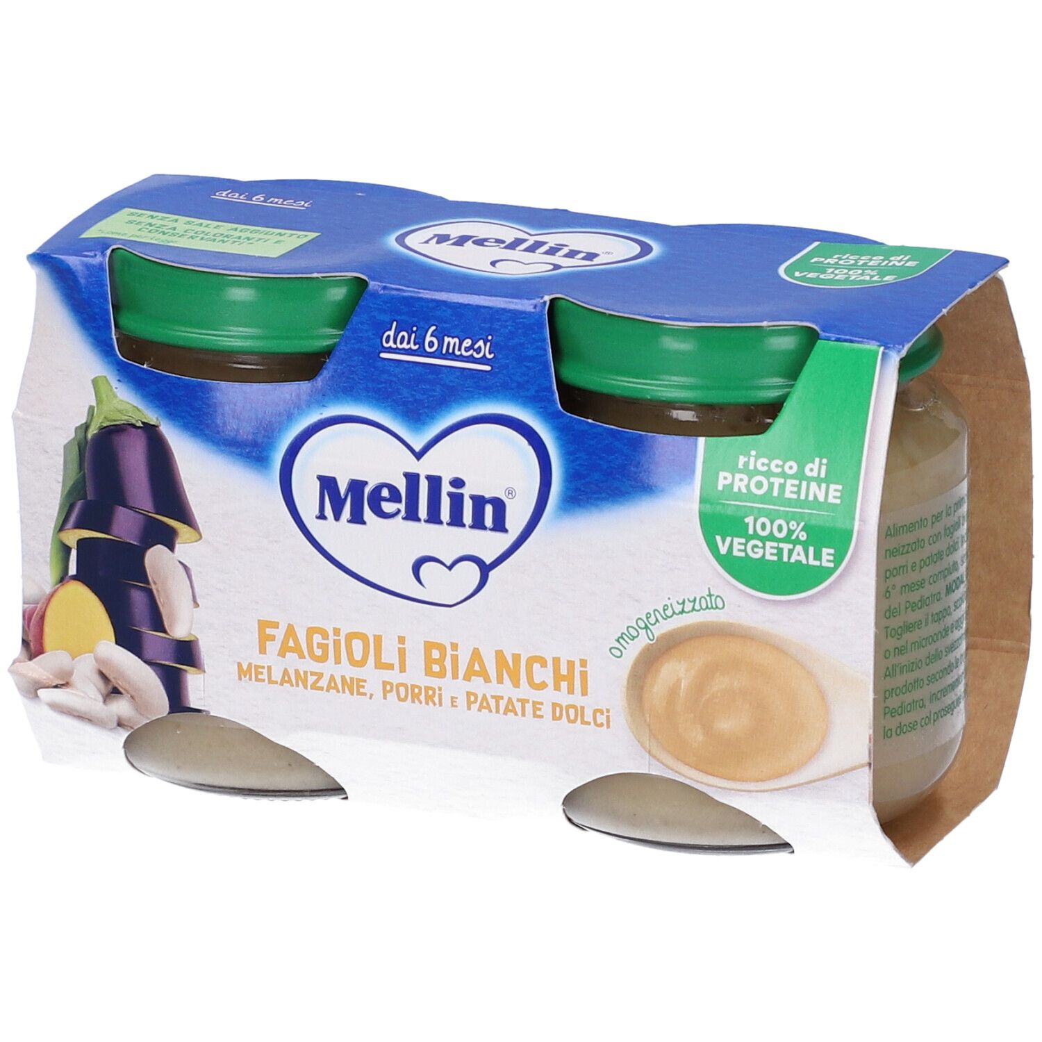 Mellin Omogenizzato Fagioli Bianchi Melanzane Porri e Patate Dolci 2x1