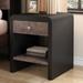 Textured Wood Veneer Bedside Table, Bedroom Nightstand End Table with Smooth Metal Runners and Open Storage Shelf