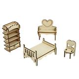 NUOLUX Miniature Bedroom Set Bed Furniture Dresser Wardrobe Nightstand Kids Pretend Play Toy Furniture