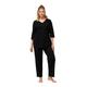 Ulla Popken Damen Pyjama Embroidery Pyjamaset, schwarz, 42-44