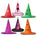 Melitta Multicolor Hanging Witch Hats with Lights - 6 Witches Hats with Bat Ghost Pumpkin Spider Designs - 60 Colorful LED Bulbs For Outdoor Fun Party