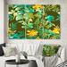 DESIGN ART Designart Yellow And Green Tropical Plants On Dark Green Patterned Canvas Wall Art Print 60 In. Wide X 40 In. High - 3 Panels