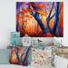 DESIGN ART Designart Blue Silhouettes Of Trees In Orange Autumn Forest Farmhouse Canvas Wall Art Print 32 in. wide x 16 in. high